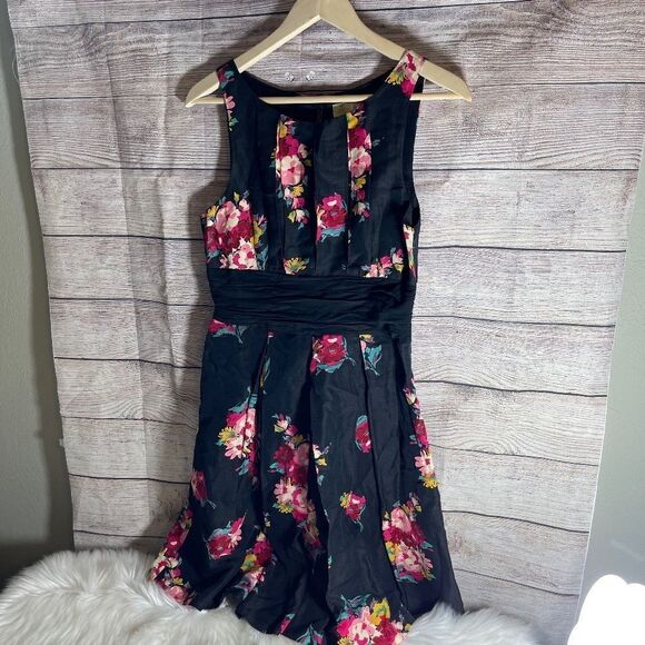 Frock! By Tracy Reese Floral Linen/Silk Pleated Dress Sz 8 - Picture 1 of 9